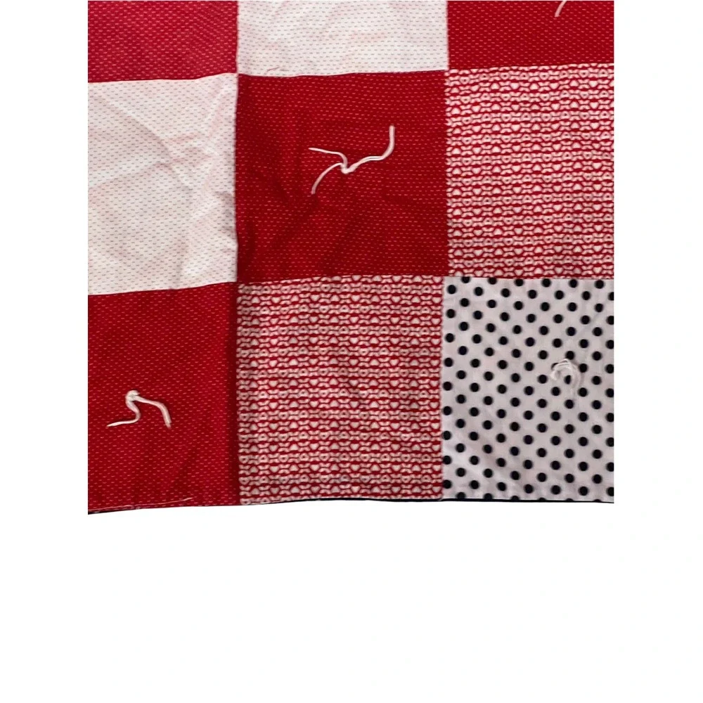 Handmade Reversible Red White Navy Patchwork Twin Quilt 52x82